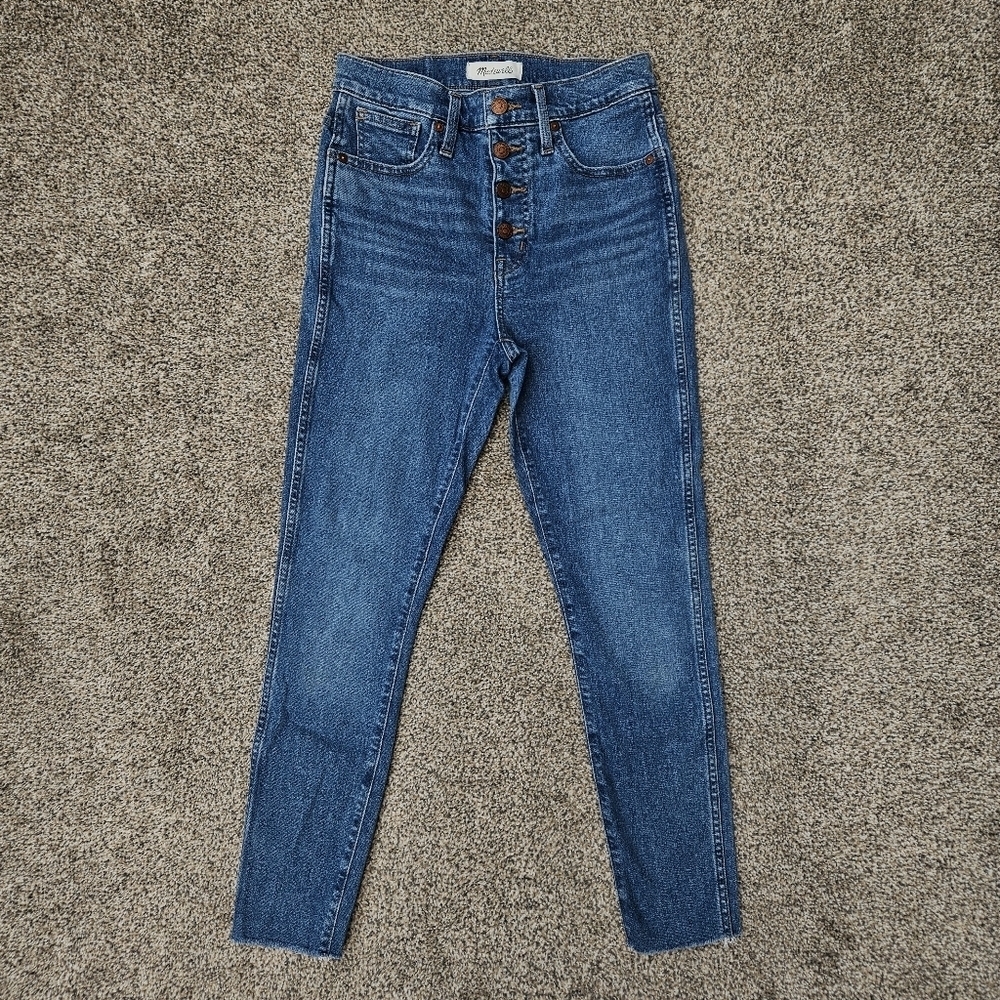 Madewell 10" High Rise Skinny Jeans Raw Hem Button Fly Ankle Denim Women Size 26